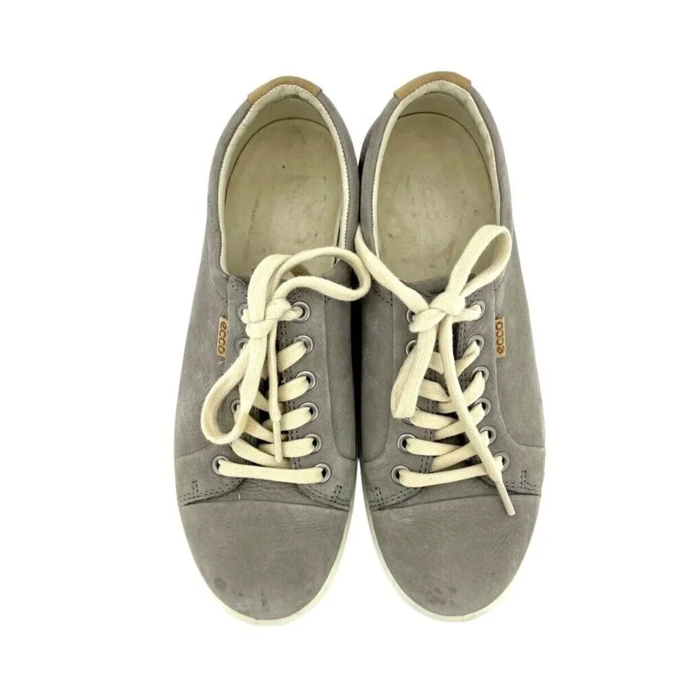 ECCO Soft 7 Grey Soft Suede Leather Lace Up Sneakers SZ 38 EU 8